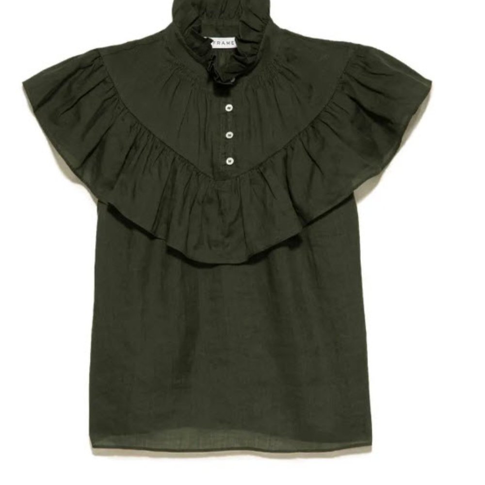 Frame Ruffle Flounce Top in Fatigue - Picture 3 of 3
